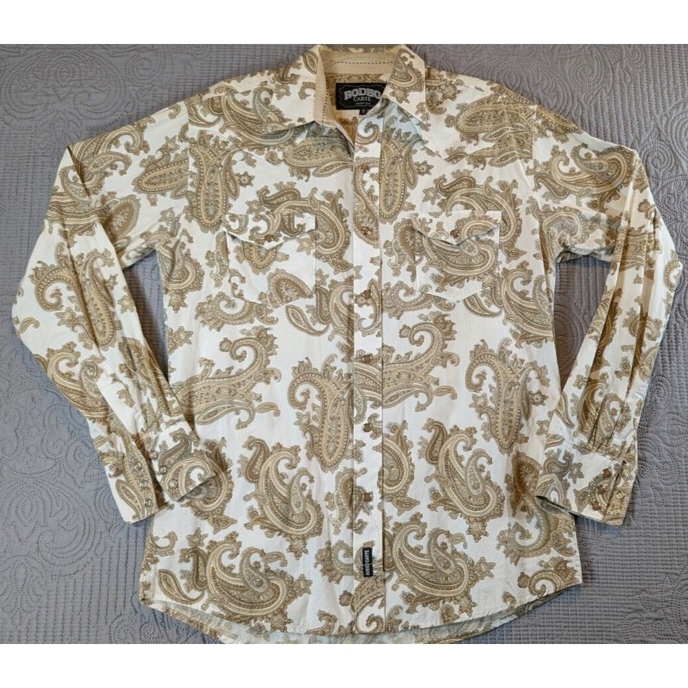 Rodeo Carte Shirt Men's Medium Multicolor Floral Western Wear 100% Cotton Casual